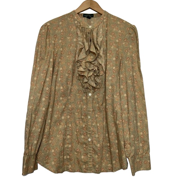 Lauren Ralph Lauren Jeans Co. Ruffle Floral Prairie Blouse Willow Bark - Picture 1 of 8